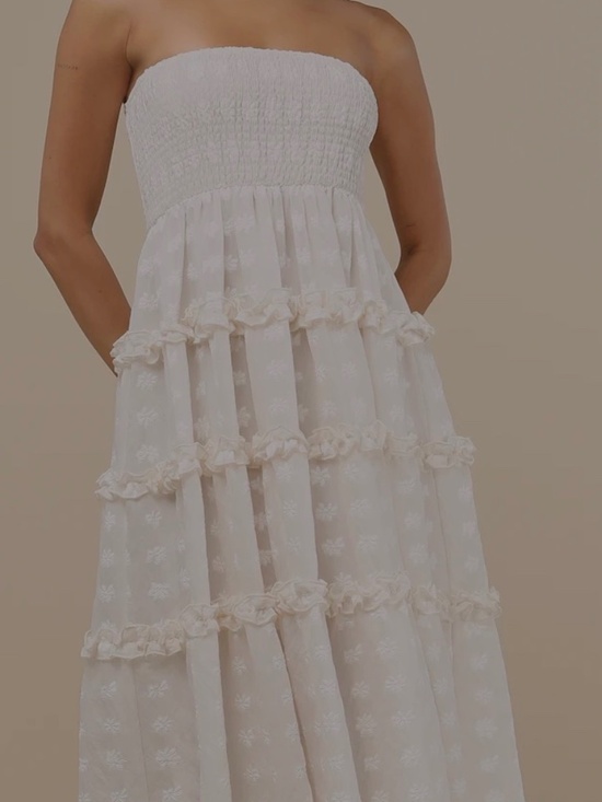 Lulus Dresses & Skirts - NWT Medium Lulus Beautiful Sentiments Ivory Floral Strapless Tiered Midi Dress